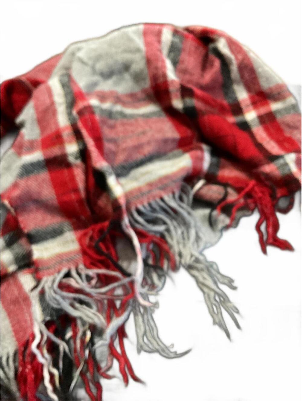 Cozy J.Crew Red and Gray Plaid Scarf with Fringe Over Sized